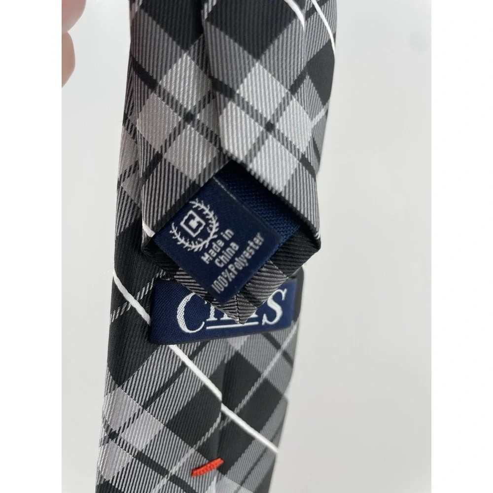 Chaps Youth Plaid Necktie Black Grey Checkered Polyester Formal Tie New